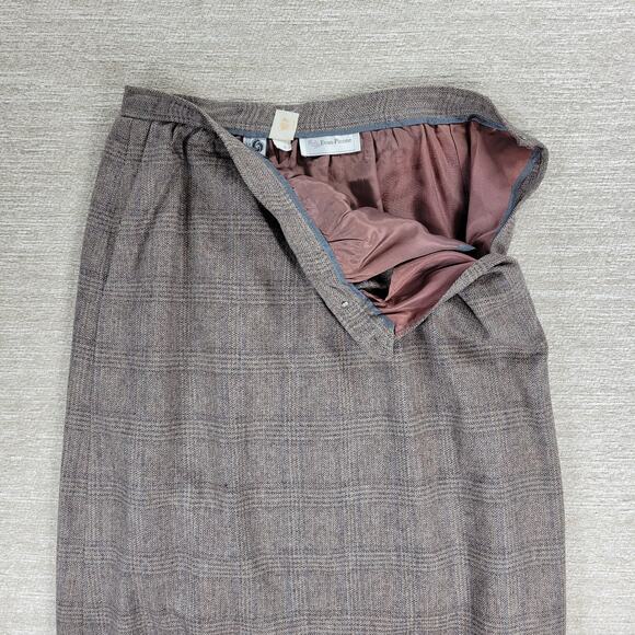Vintage Evan Picone Wool Blend Plaid Midi Skirt Size 12 Brown USA Made Lined 28” - Picture 15 of 15